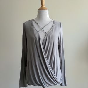 WISHLIST Criss Cross Drape long sleeve Top gray S
